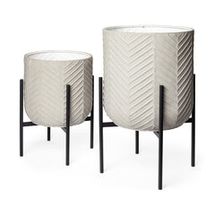 Mabel Eggshell/Black Metal Top Plant Stands (Set of 2) - Ornate Home