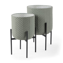 Mabel Green/Black Top Plant Stands (Set of 2) - Ornate Home