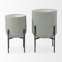 Mabel Green/Black Top Plant Stands (Set of 2) - Ornate Home