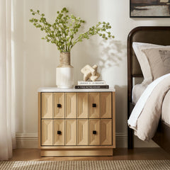 Mabry Oak 23 Inch Geometric Faceted Two Drawer Nightstand - Ornate Home