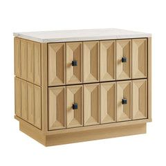 Mabry Oak 23 Inch Geometric Faceted Two Drawer Nightstand - Ornate Home
