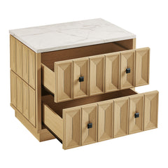 Mabry Oak 23 Inch Geometric Faceted Two Drawer Nightstand - Ornate Home