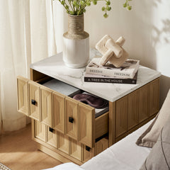 Mabry Oak 23 Inch Geometric Faceted Two Drawer Nightstand - Ornate Home