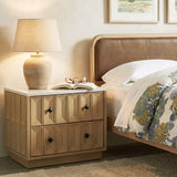 Mabry Oak 23 Inch Geometric Faceted Two Drawer Nightstand - Ornate Home