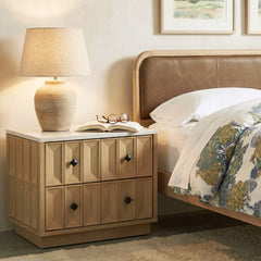 Mabry Oak 23 Inch Geometric Faceted Two Drawer Nightstand - Ornate Home