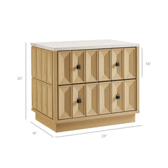 Mabry Oak 23 Inch Geometric Faceted Two Drawer Nightstand - Ornate Home