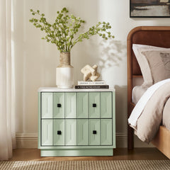 Mabry Sage 23 Inch Geometric Faceted Two Drawer Nightstand - Ornate Home
