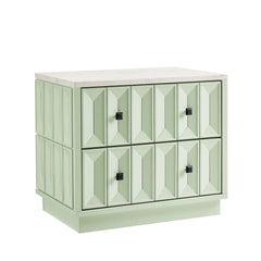 Mabry Sage 23 Inch Geometric Faceted Two Drawer Nightstand - Ornate Home