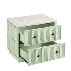 Mabry Sage 23 Inch Geometric Faceted Two Drawer Nightstand - Ornate Home