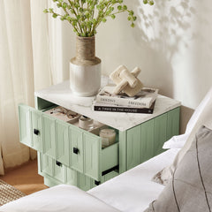 Mabry Sage 23 Inch Geometric Faceted Two Drawer Nightstand - Ornate Home