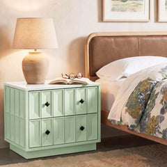 Mabry Sage 23 Inch Geometric Faceted Two Drawer Nightstand - Ornate Home