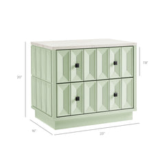 Mabry Sage 23 Inch Geometric Faceted Two Drawer Nightstand - Ornate Home