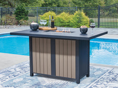 Mabry Shores Navy Blue/Driftwood Outdoor Bar Table with Fire Pit - Ornate Home