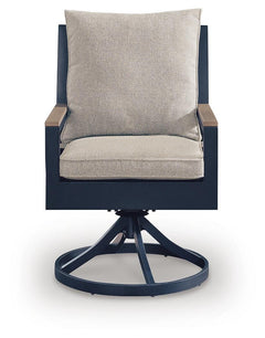 Mabry Shores Navy Blue/Driftwood Outdoor Swivel Chair with Cushion (Set of 2) - Ornate Home