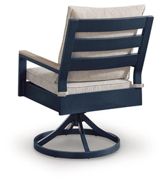 Mabry Shores Navy Blue/Driftwood Outdoor Swivel Chair with Cushion (Set of 2) - Ornate Home