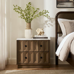 Mabry Walnut 23 Inch Geometric Faceted Two Drawer Nightstand - Ornate Home