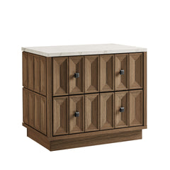Mabry Walnut 23 Inch Geometric Faceted Two Drawer Nightstand - Ornate Home