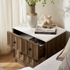 Mabry Walnut 23 Inch Geometric Faceted Two Drawer Nightstand - Ornate Home