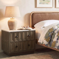 Mabry Walnut 23 Inch Geometric Faceted Two Drawer Nightstand - Ornate Home