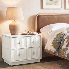 Mabry White 23 Inch Geometric Faceted Two Drawer Nightstand - Ornate Home
