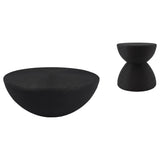 Macedo Black 2-Piece Transitional Round Rattan Coffee And End Table Set - Ornate Home