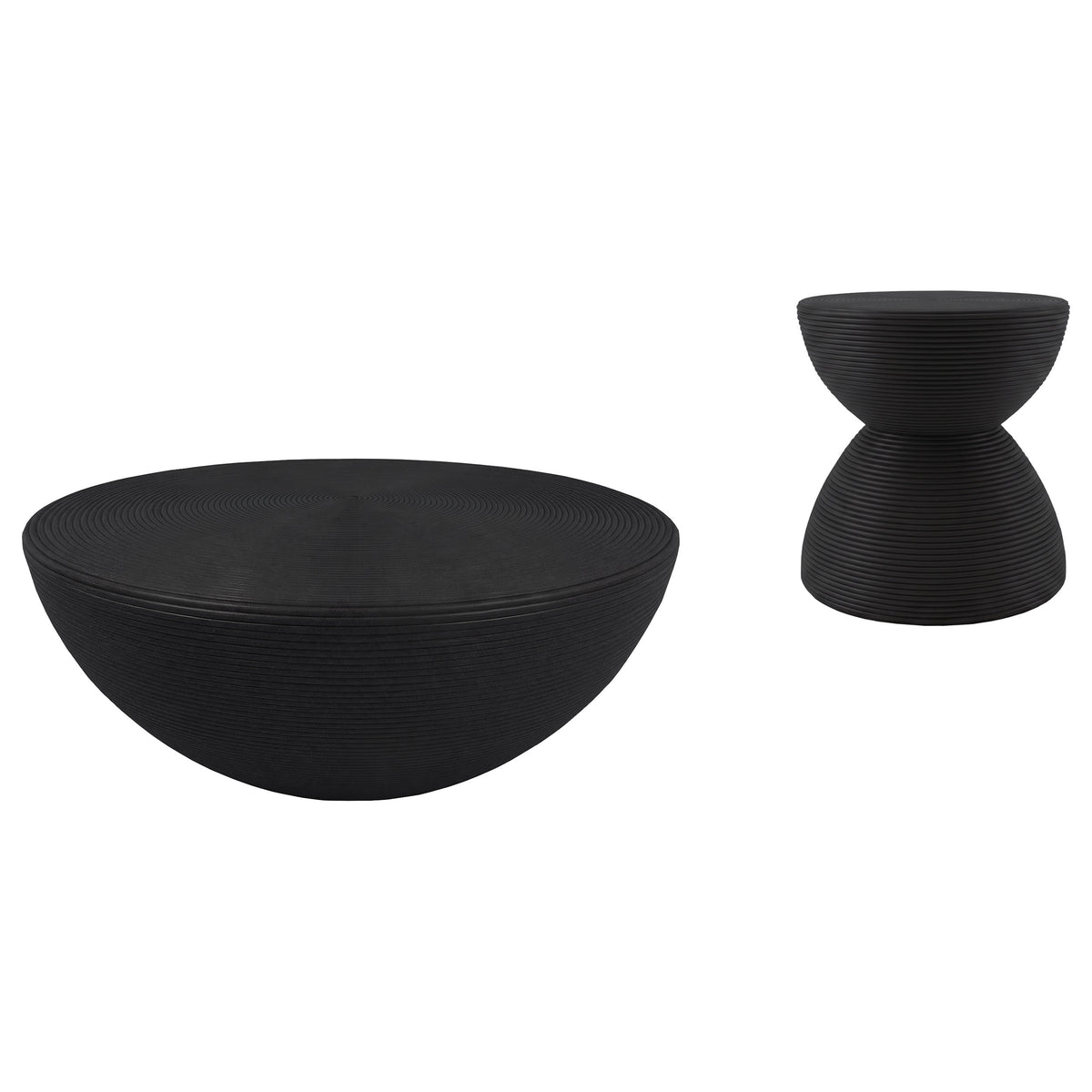 Macedo Black 2-Piece Transitional Round Rattan Coffee And End Table Set - Ornate Home