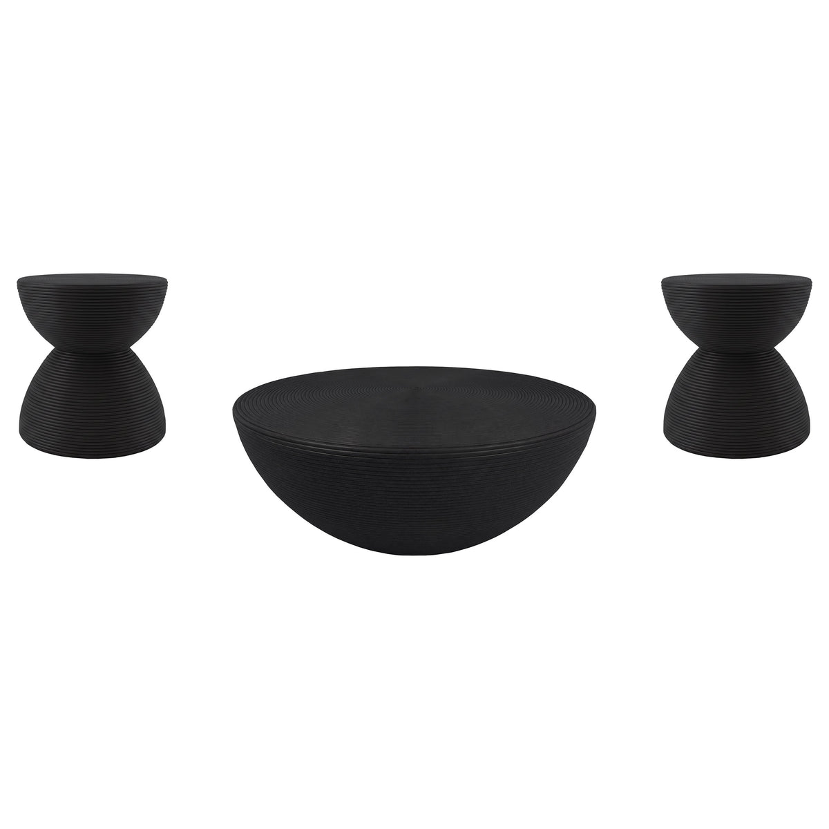 Macedo Black 3-Piece Transitional Round Rattan Coffee And End Table Set - Ornate Home