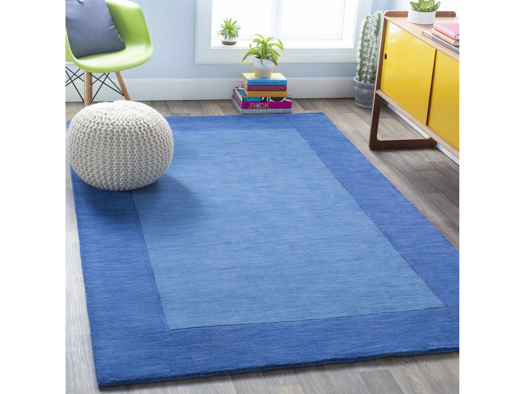 Macedon Blue Bordered Wool Rug - Ornate Home