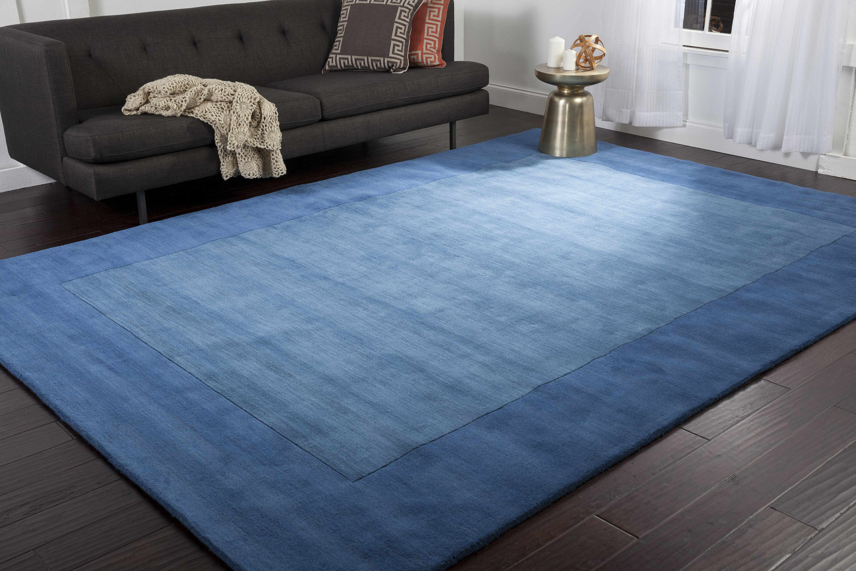 Macedon Blue Bordered Wool Rug - Ornate Home