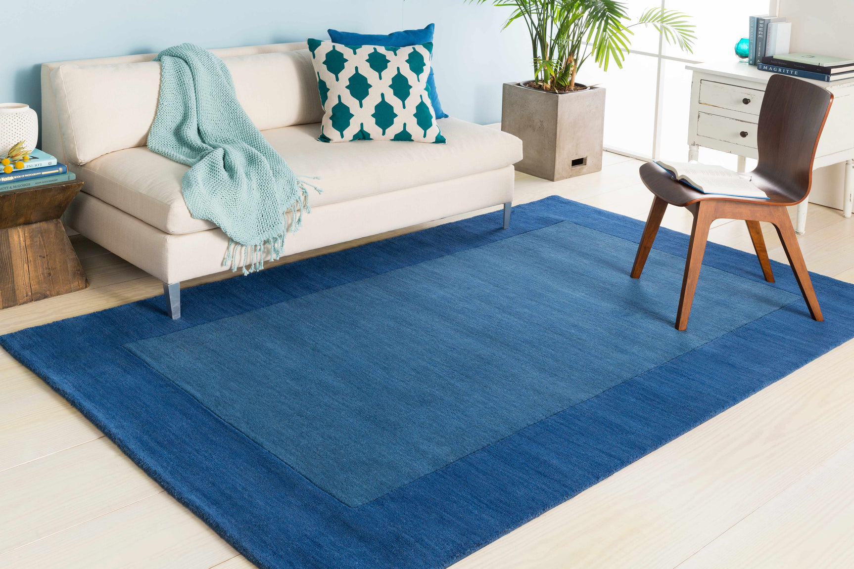 Macedon Blue Bordered Wool Rug - Ornate Home