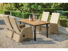 Mackay Beige/Natural Teak 5 Piece Patio Dining Set - Ornate Home