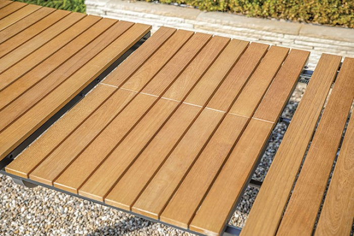 Mackay Beige/Natural Teak 7 Piece Patio Dining Set - Ornate Home