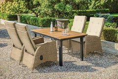 Mackay Beige/Natural Teak Outdoor Reclining Chair (Set of 2) - Ornate Home