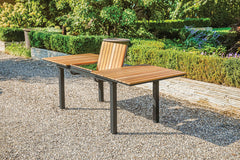 Mackay Gun Metal/Beige/Natural Teak 7 Pc. Patio Dining Set w/ 2 Ottomans - Ornate Home