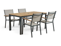 Mackay Gun Metal/Natural Teak 5 Piece Patio Dining Set - Ornate Home