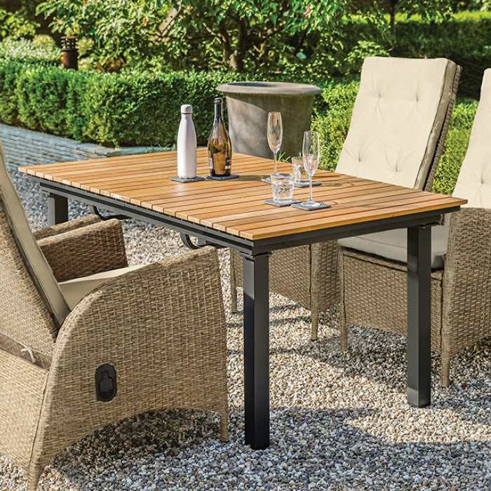Mackay Gun Metal & Natural Teak Outdoor Dining Table w/ Butterfly Leaf - Ornate Home