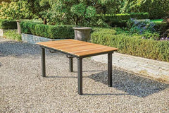 Mackay Gun Metal & Natural Teak Outdoor Dining Table w/ Butterfly Leaf - Ornate Home