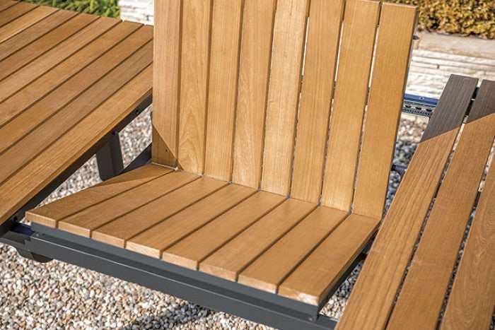 Mackay Gun Metal & Natural Teak Outdoor Dining Table w/ Butterfly Leaf - Ornate Home