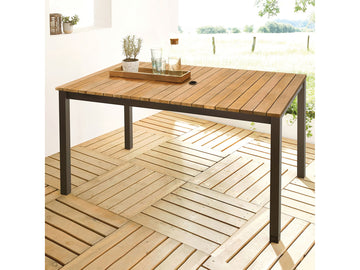 Mackay Gun Metal/Natural Teak Patio Dining Table - Ornate Home