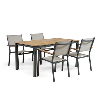 Mackay Gun Metal/Natural Teak Patio Dining Table - Ornate Home