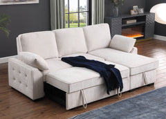 Mackenzie Beige 91"W Chenille Reversible Sleeper Sectional Sofa with Storage Chaise - Ornate Home