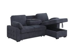 Mackenzie Charcoal 91"W Chenille Reversible Sleeper Sectional Sofa with Storage Chaise - Ornate Home