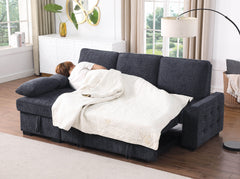 Mackenzie Charcoal 91"W Chenille Reversible Sleeper Sectional Sofa with Storage Chaise - Ornate Home