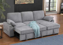 Mackenzie Light Gray 91"W Chenille Reversible Sleeper Sectional Sofa with Storage Chaise - Ornate Home