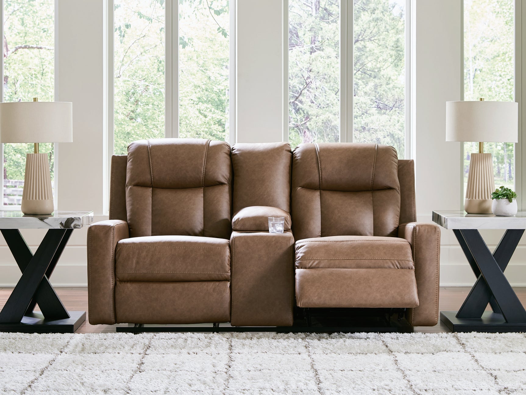 Mackmenville Caramel Reclining Loveseat with Console (Online Special Price) - Ornate Home