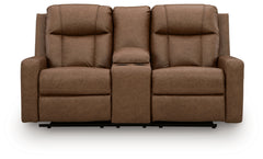 Mackmenville Caramel Reclining Loveseat with Console - Ornate Home