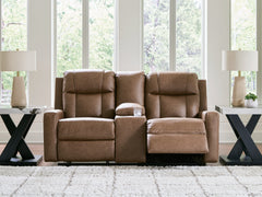 Mackmenville Caramel Reclining Loveseat with Console - Ornate Home