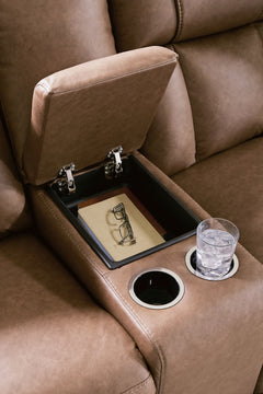 Mackmenville Caramel Reclining Loveseat with Console - Ornate Home