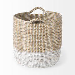 Maddie Light Brown/White Dipped Seagrass Round Basket with Handles (Set of 3) - Ornate Home