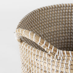 Maddie Light Brown/White Dipped Seagrass Round Basket with Handles (Set of 3) - Ornate Home